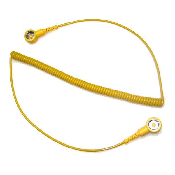 Anti Static Yellow Coiled Grounding Lead With 10mm Studs Both Ends 1800mm